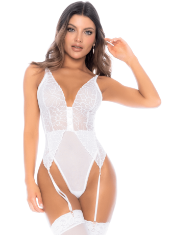 Body blanc avec jarretelles intégrées - MAL8934WHT